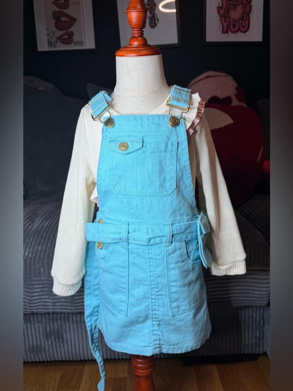 Cotton Overall Dress for Kids in Light Blue 4t